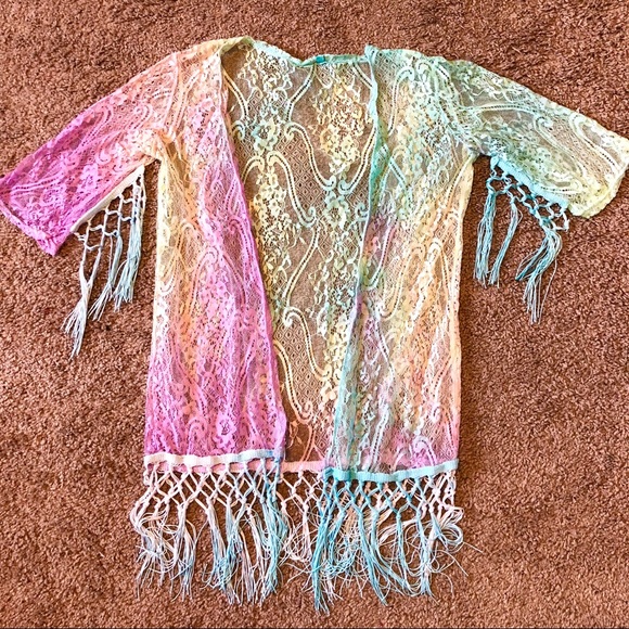 Tops - Rainbow kimono tie dye psychedelic rave fringe Edc